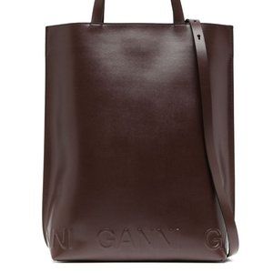 GANNI Brown Banner Logo-Embossed Tote Bag